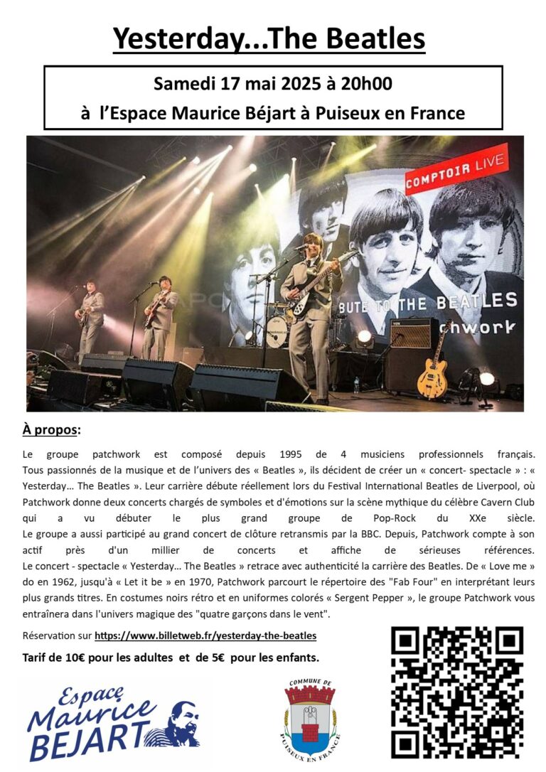 Fan des Beatles: Pensez à vous inscrire pour le concert « Yesterday » de ce samedi 17 mai 2025 à 20h00