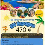 Soirée d’inscriptions le mardi 5 mai 2026 à 18h00 en mairie pour le séjour en Espagne du 18 au 27 juillet 2026